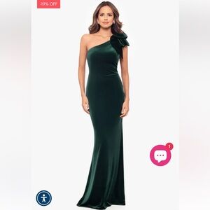 Betsy & Adam One-Shoulder Dark Green Dress